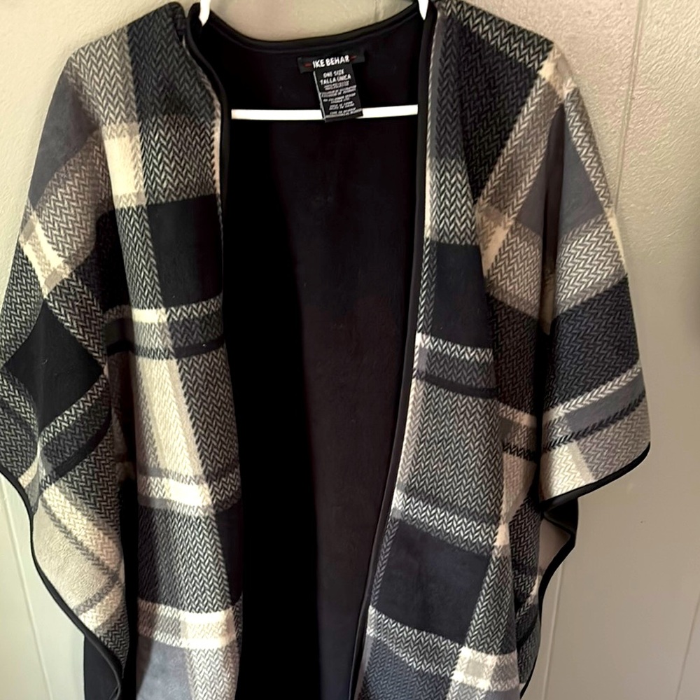 Ike Behar Black Open Front Poncho